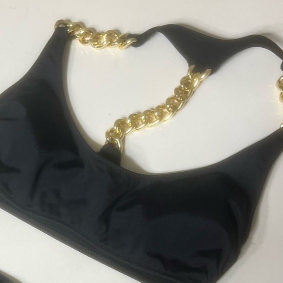 Stella McCartney Swimwear Falabella Chain Detail T-back Bikini Top Black NWOT - Picture 8 of 8